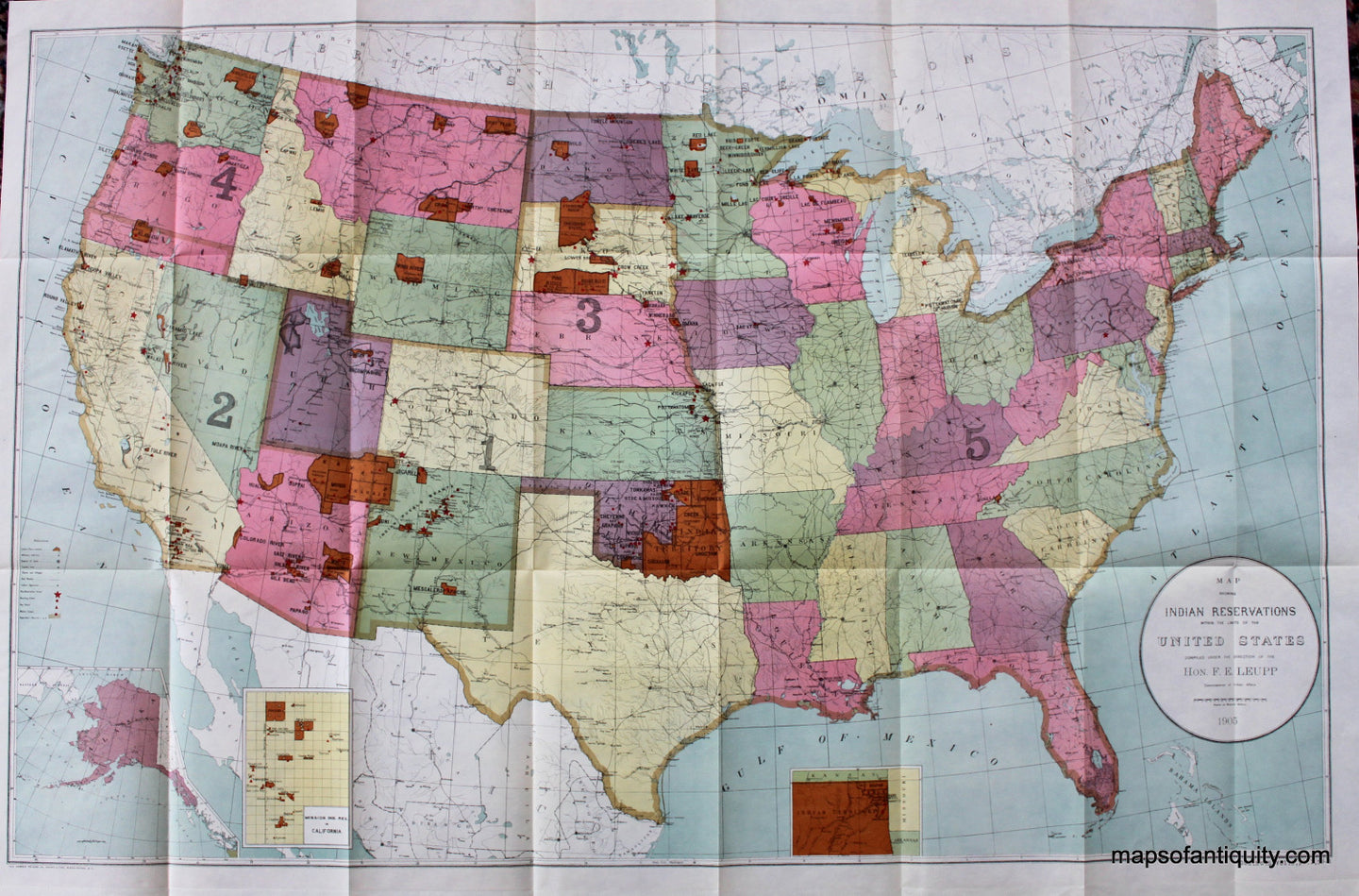Antique-Folded-Map-Printed-Color-Map-showing-Indian-Reservations-within-the-Limits-of-the-United-States-United-States--1905-U.S.-Bureau-of-Indian-Affairs-Maps-Of-Antiquity