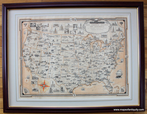 Framed-Antique-Colored-Map-The-United-States-of-America-by-Ernest-Dudley-Chase-**********-United-States--1935-Ernest-Dudley-Chase-Maps-Of-Antiquity