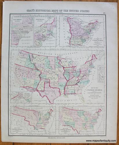 Antique-Hand-Colored-Map-Gray's-Historical-Maps-of-the-United-States-United-States-Historical-1876-Gray-Maps-Of-Antiquity