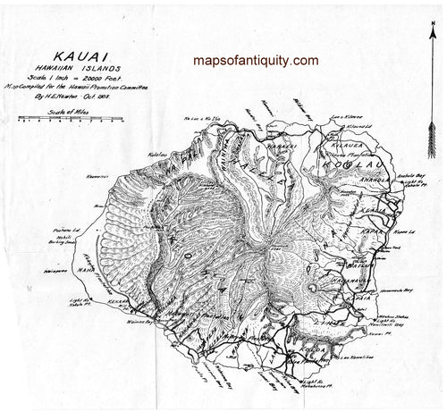 Printed-Antique-Map-Kauai-Hawaiian-Islands-**********-United-States-West-1908-Newton-Maps-Of-Antiquity