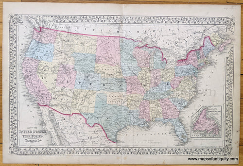 1868 - Map of the United States and Territories together with Canada &c. - Antique Map