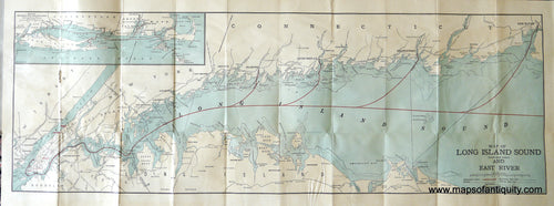 Printed-Color-Antique-Folding-Map-Map-of-Long-Island-Sound--Western-Part--and-East-River-c--1910-C-S--Hammond-Maps-Of-Antiquity