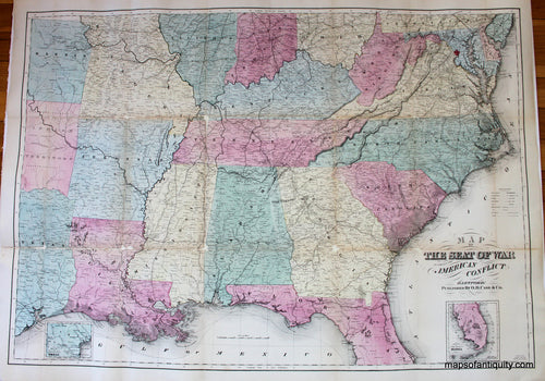 Antique-Hand-Colored-Map-Map-of-the-Seat-of-War-to-Accompany-the-American-Conflict-Civil-War-**********-United-States-South-1866-Case-Maps-Of-Antiquity
