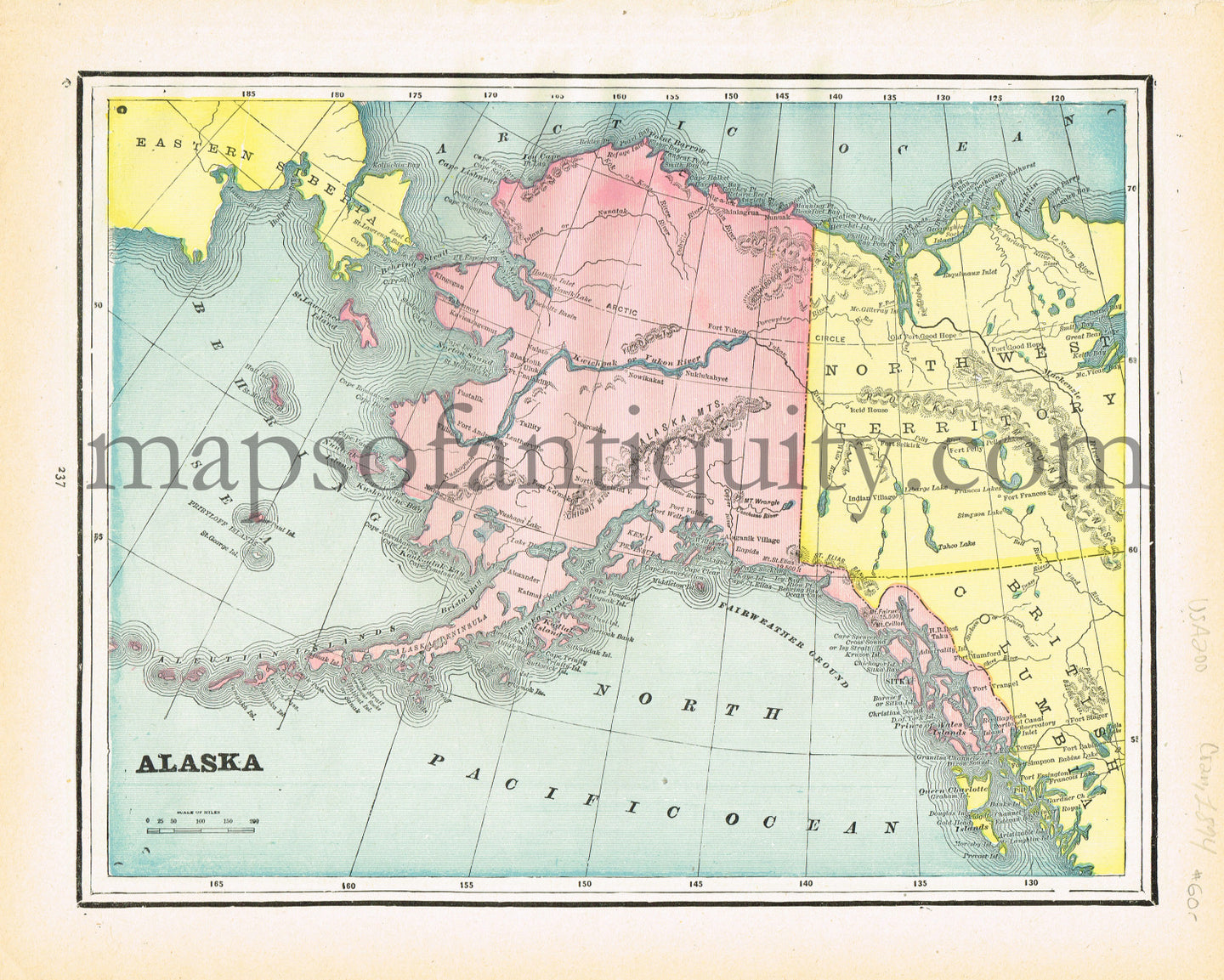 Antique-Printed-Color-Map-Alaska-verso:-Map-Showing-The-Location-of-The-Indian-Nations-in-The-Present-United-States-At-The-Time-of-Its-First-Settlement-****-United-States-United-States-General-Alaska-1894-Cram-Maps-Of-Antiquity