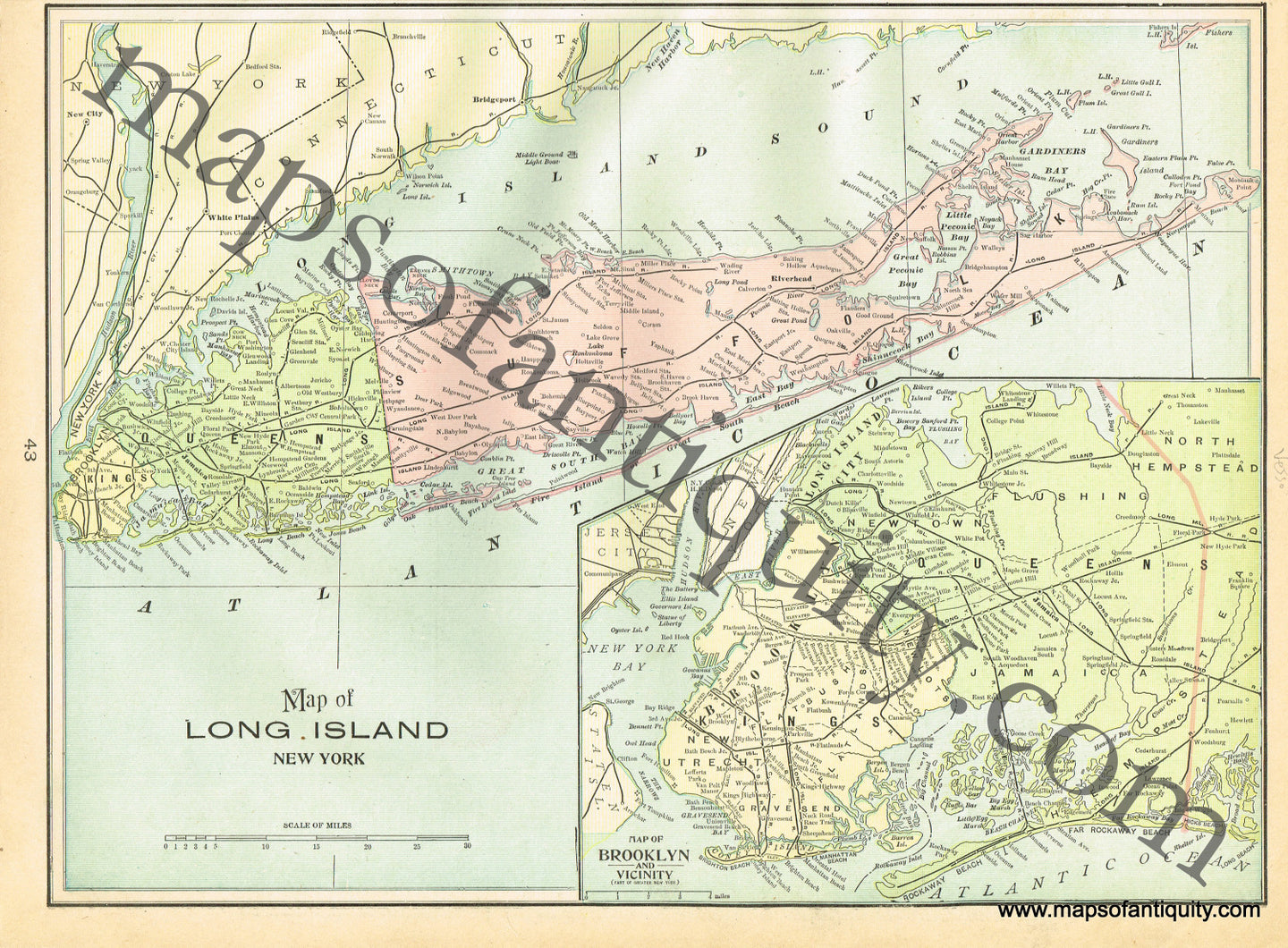 1900 - Map of Long Island New York and Brooklyn, New York, verso: New York State, and Maryland and Delaware - Antique Map