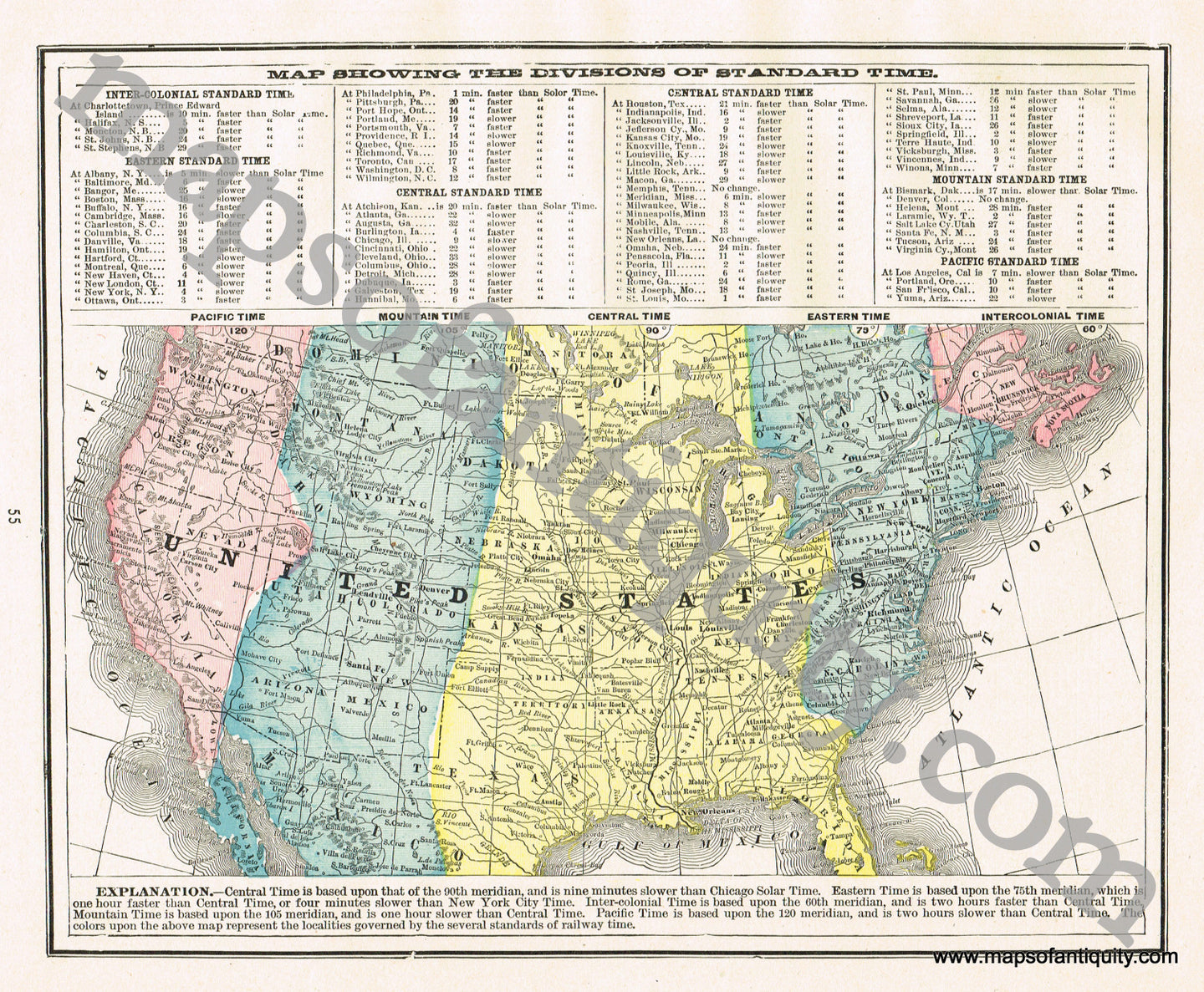 Antique-Printed-Color-Map-Map-Showing-The-Divisions-of-Standard-Time-United-States-United-States-General-1894-Cram-Maps-Of-Antiquity