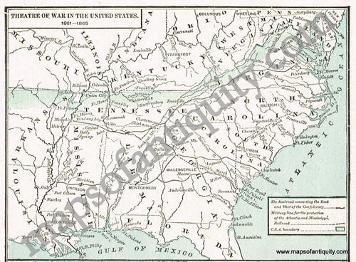 Antique-Printed-Color-Map-Theatre-of-War-in-The-United-States-1861-1865-United-States-United-States-General-South-1894-Cram-Maps-Of-Antiquity