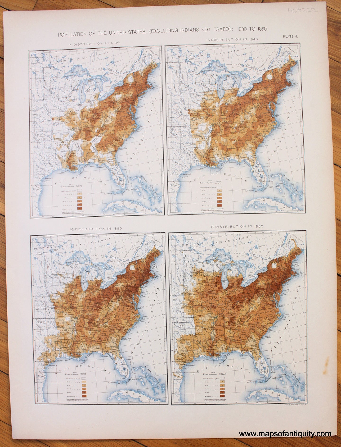 Maps-Antiquity-Anitque-Map-Statistical-Atlas-Population-United-States-America-USA-1898-1830-1860-Distribution-Eleventh-Census-Gannett
