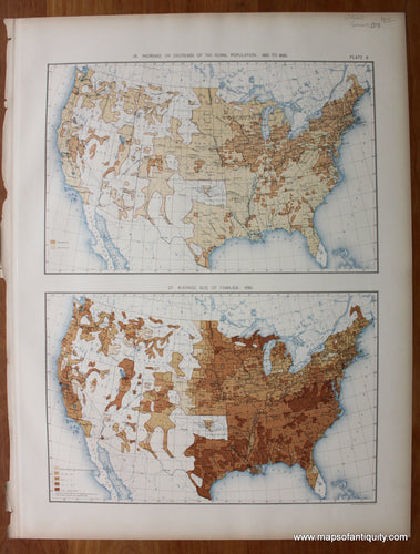 Antique-Printed-Color-Map-Increase-or-Decrease-of-The-Rural-Population:-1880-1890-&-Average-Size-of-Families:-1890-United-States-Comparative-United-States-General-1898-Gannett-Maps-Of-Antiquity