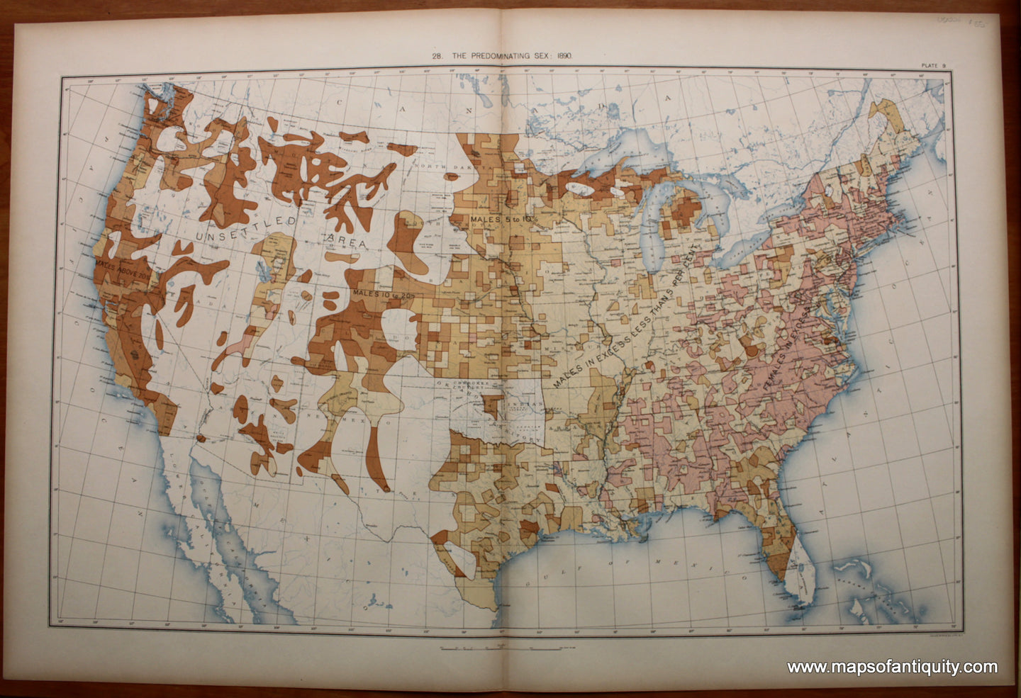 Antique-Printed-Color-Map-The-Predominating-Sex:-1890-United-States--United-States-General-1898-Gannett-Maps-Of-Antiquity