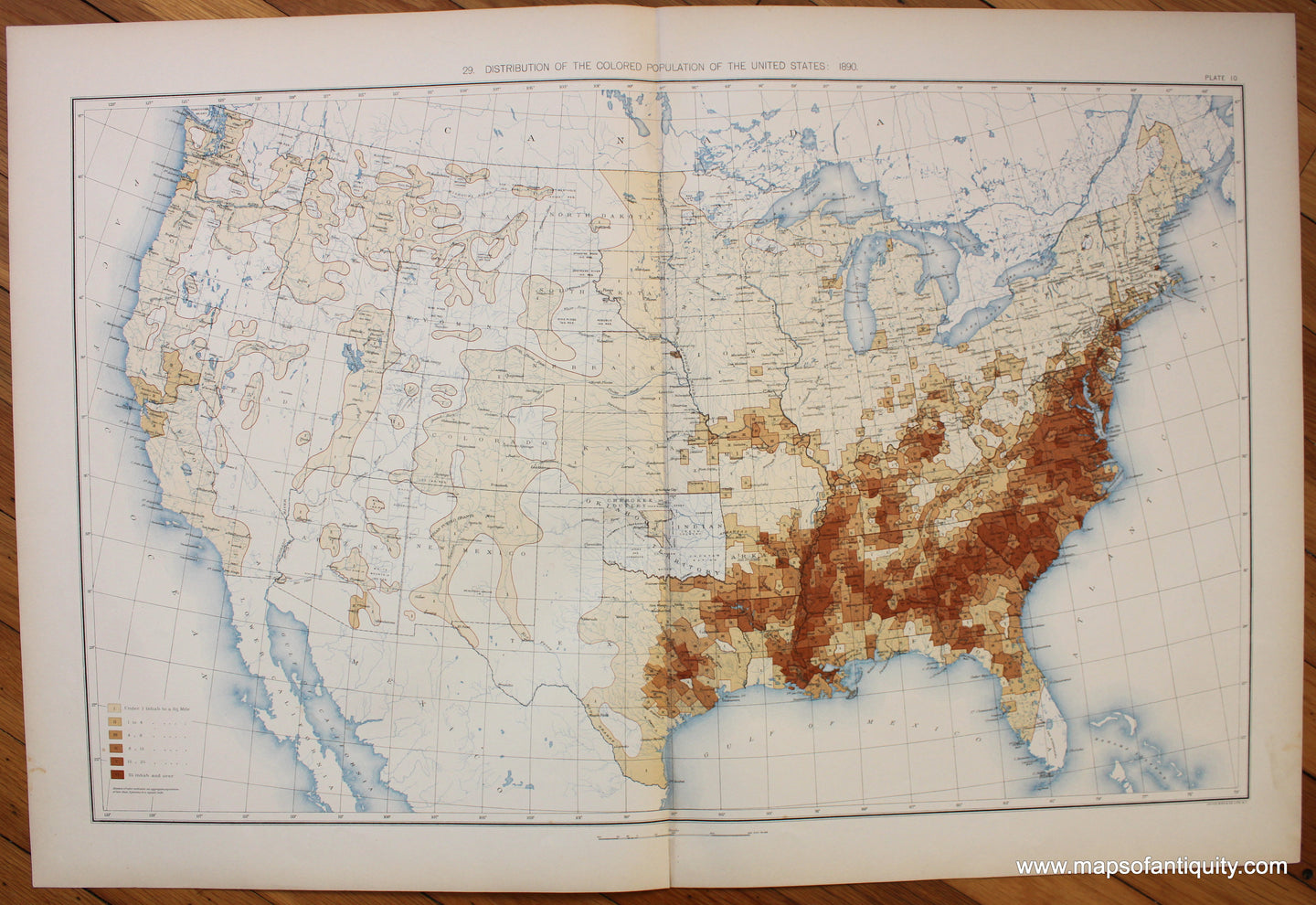 Maps-Antiquity-Antique-Map-Statistcal-Atlas-United-States-America-USA-1898-Eleventh-Census-Distribution-Colored-Aggregate-Population-1890-Gannett