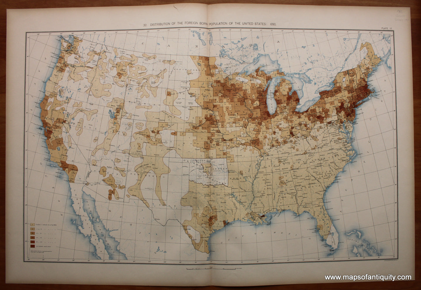 Antique-Printed-Color-Map-Distribution-of-the-Foreign-Born-Population-of-The-United-States:-1890-United-States-United-States-General-1898-Gannett-Maps-Of-Antiquity