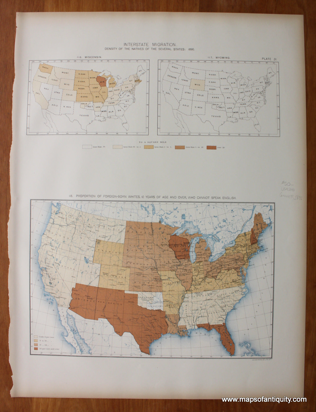 Antique-Printed-Color-Map-Proportion-of-Foreign-Born-Whites-10-Years-of-Age-and-Over-Who-Cannot-Speak-English-United-States-United-States-General-1898-Gannett-Maps-Of-Antiquity