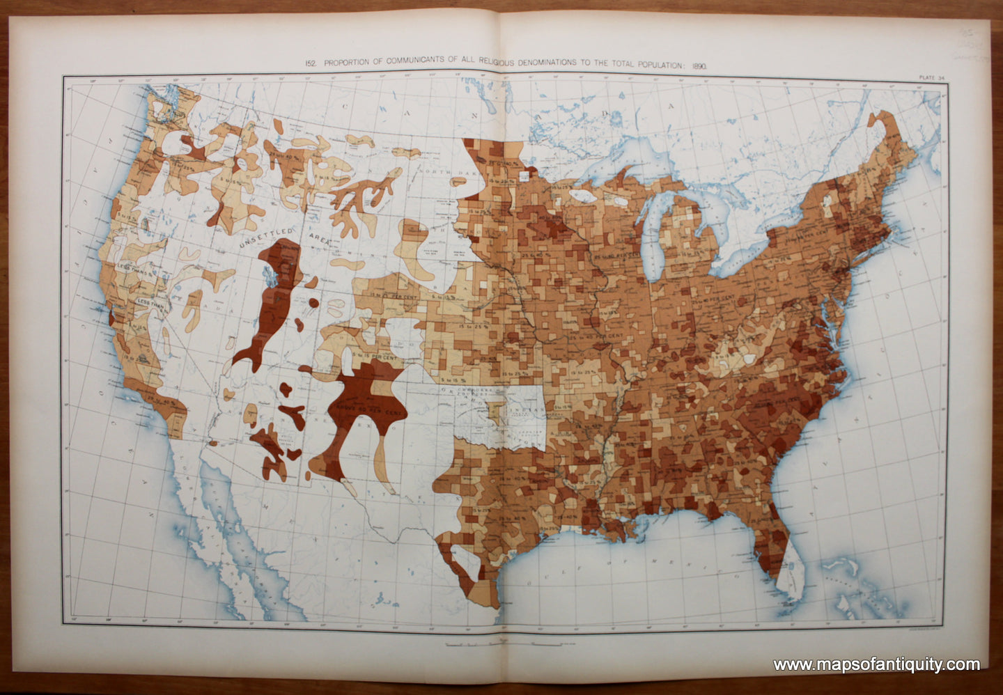 Antique-Printed-Color-Map-Proportion-of-Communicants-of-All-Religious-Denomination-to-the-Total-Population:-1890-United-States-United-States-General-1898-Gannett-Maps-Of-Antiquity