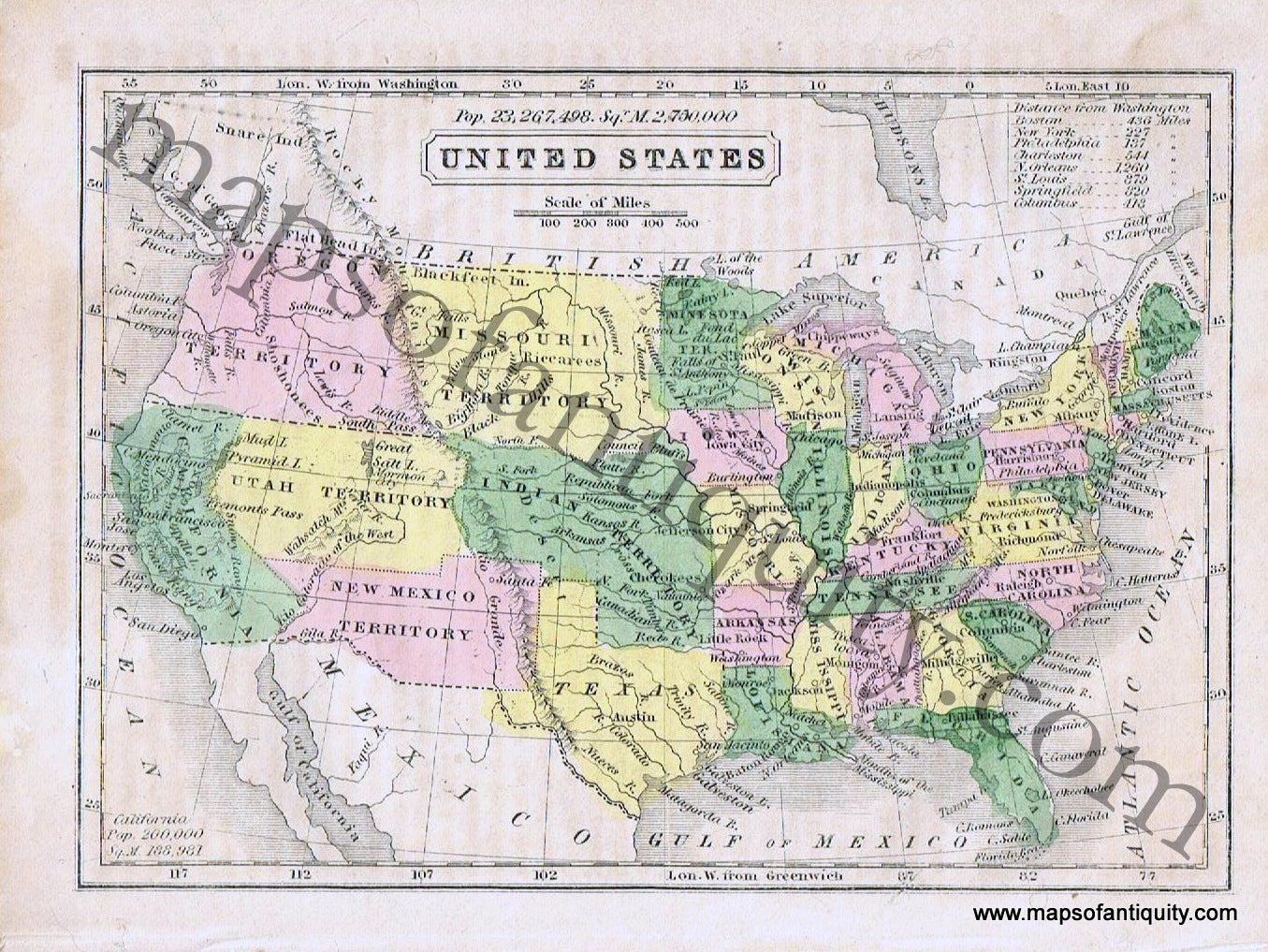 Antique-Hand-Colored-Map-United-States-United-States-United-States-General-1852-Parley/Goodrich-Maps-Of-Antiquity