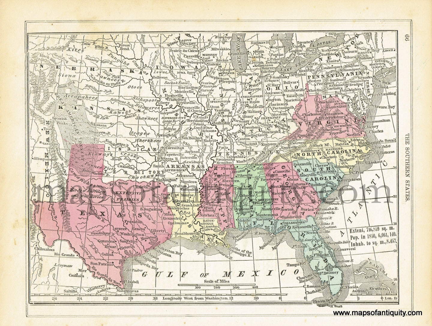 Antique-Hand-Colored-Map-The-Southern-States-United-States-South-1855-School-Geography-Maps-Of-Antiquity