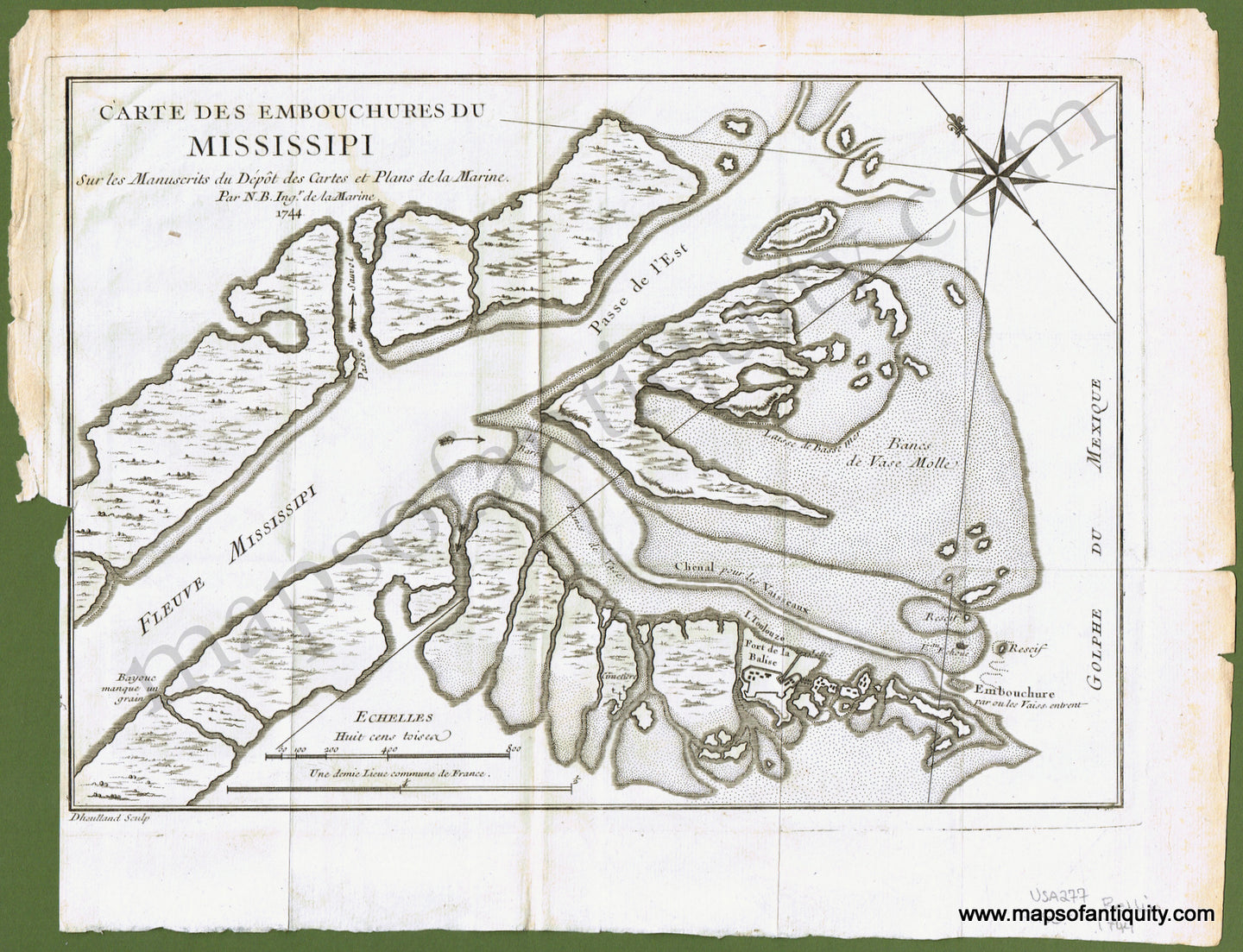 Antique-Black-and-White-Map-Carte-des-Embouchures-du-Mississipi-**********-United-States-South-1744-Bellin-Maps-Of-Antiquity