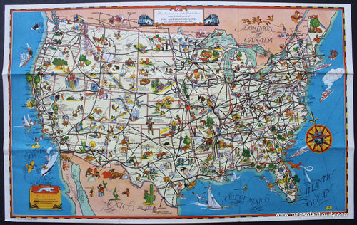 Antique-Map-Pictorial-United-States-Greyhound-Lines-1935