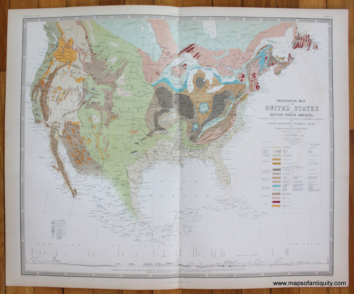 Geological-Map-United-States-USA-US-British-North-America-Canada-Geology-Johnston-1856-Antique-Map-1850s-1800s