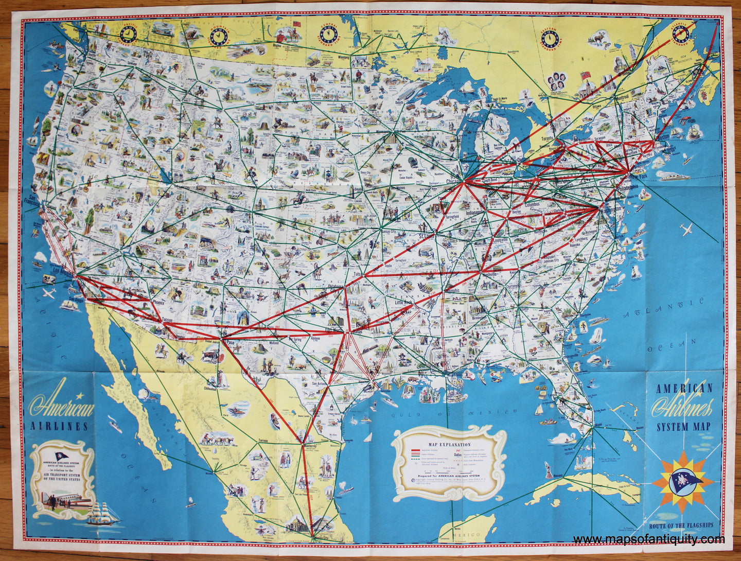 Antique-Printed-Color-Pictorial-Map-American-Airlines-System-Map-c.-1950-American-Airlines-1900s-20th-century-Maps-of-Antiquity