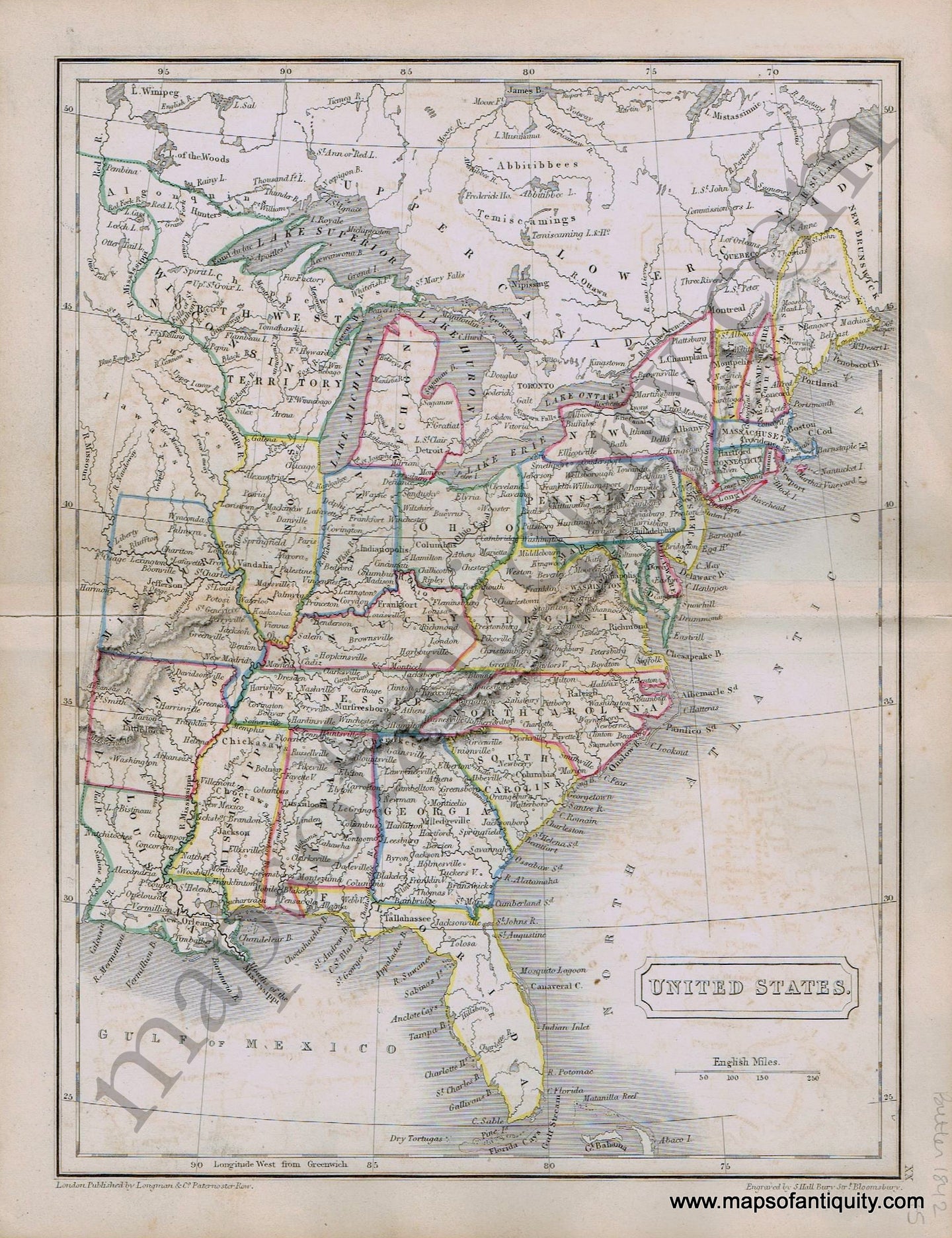 Antique-Hand-Colored-Map-United-States.-1842-Butler-1800s-19th-century-Maps-of-Antiquity