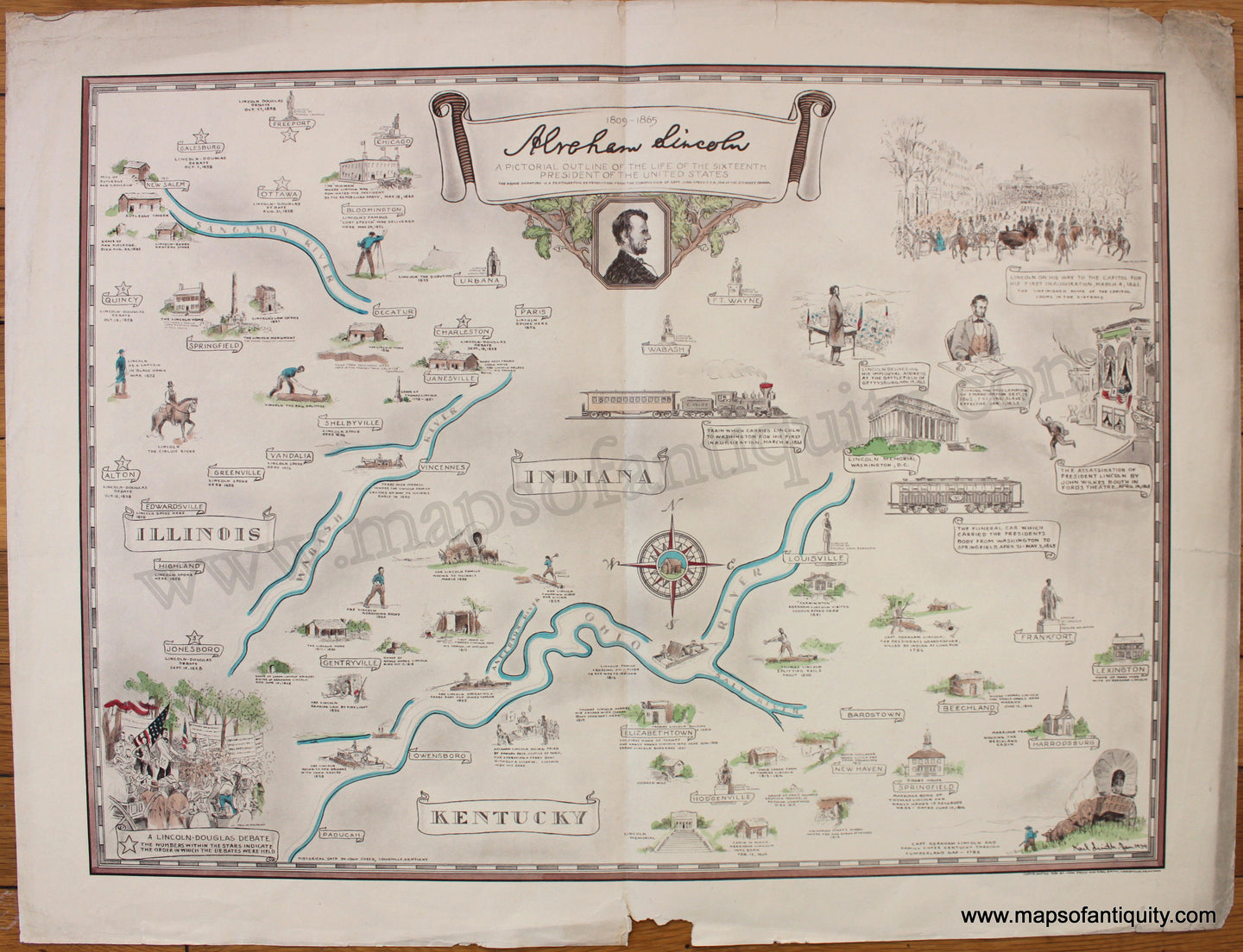 Antique-Pictorial-Map-Abraham-Lincoln;-A-Pictorial-Outline-of-the-Life-of-the-Sixteenth-President-of-the-United-States-1934-Karl-Smith---1900s-20th-century-Maps-of-Antiquity