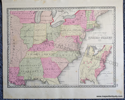 Antique-Map-County-Map-of-the-United-States-1812;-verso:-Tunison's-North-America-United-States-North-America-1888-Tunison-Maps-Of-Antiquity-1800s-19th-century