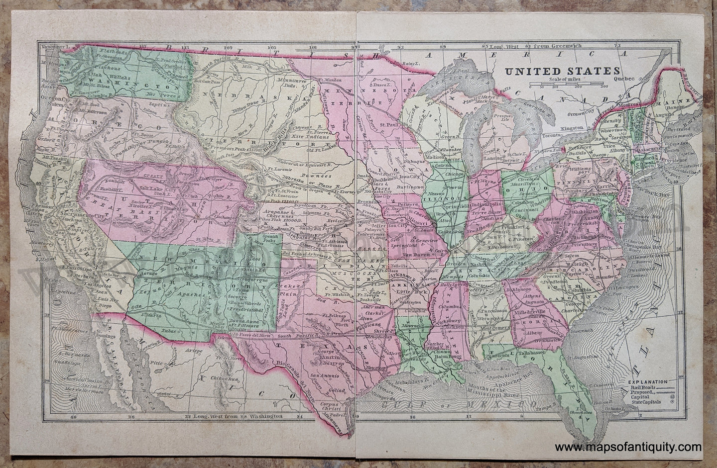 Antique-Hand-Colored-Map-United-States-United-States--1857-Morse-and-Gaston-Maps-Of-Antiquity-1800s-19th-century