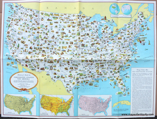 1950 - Illustrierte Karte der Vereinigten Staaten von Amerika - A Pictorial Map of the United States of America Showing Principal Regional Resources, Products, and Natural Features - Antique Map