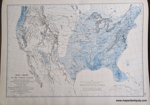 Genuine-Antique-Map-Rain-Chart-of-the-United-States-showing-the-Distribution-by-Isohyetal-lines-of-the-Mean-Precipitation-in-Rain-and-Melted-Snow-for-the-YearÃƒÂ¢Ã¢â€šÂ¬Ã‚Â¦-additions-to-1872-United-States--1874-Walker-/-Bien-Maps-Of-Antiquity-1800s-19th-century