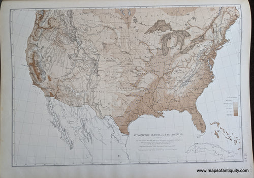 Genuine-Antique-Map-Hypsometric-Sketch-of-the-United-States.-United-States--1874-Walker-/-Bien-Maps-Of-Antiquity-1800s-19th-century