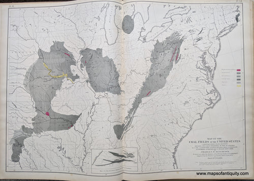 Genuine-Antique-Map-Map-of-the-Coal-Fields-of-the-United-States-compiled-from-State-Reports-and-Data-United-States--1874-Walker-/-Bien-Maps-Of-Antiquity-1800s-19th-century