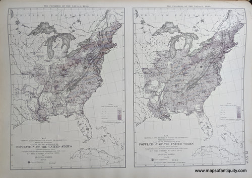 Genuine-Antique-Map-The-Progress-of-the-Nation-1830-&-1840-United-States--1874-Walker-/-Bien-Maps-Of-Antiquity-1800s-19th-century
