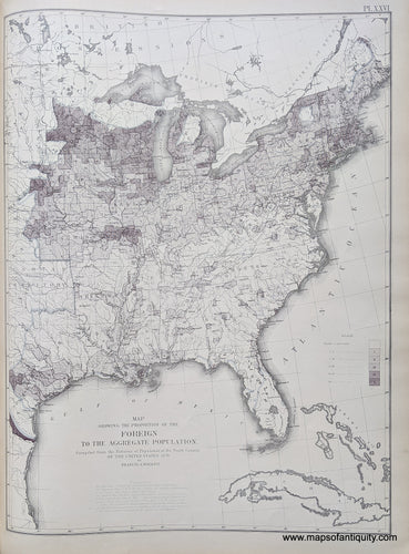Genuine-Antique-Map-Map-showing-the-Proportion-of-the-Foreign-to-the-Aggregate-Population-United-States--1874-Walker-/-Bien-Maps-Of-Antiquity-1800s-19th-century