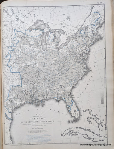 Genuine-Antique-Map-Map-Showing-the-Illiteracy-of-the-Adult-White-Male-Population-United-States--1874-Walker-/-Bien-Maps-Of-Antiquity-1800s-19th-century