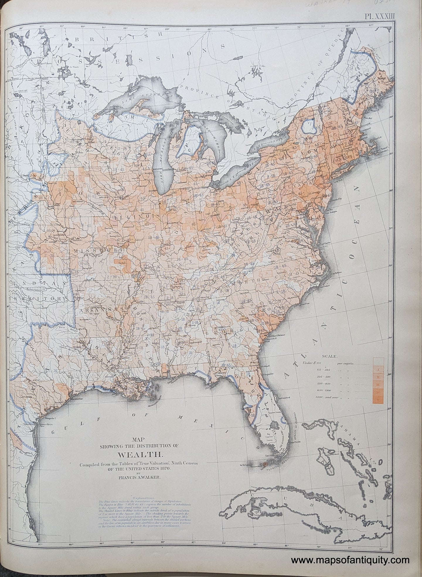 Genuine-Antique-Map-Map-Showing-the-Distribution-of-Wealth.-United-States--1874-Walker-/-Bien-Maps-Of-Antiquity-1800s-19th-century