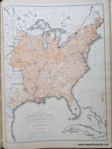 Genuine-Antique-Map-Map-Showing-the-Degree-of-Taxation-per-Capita-Imposed-by-State-County-or-Municipal-Authority-within-the-Fiscal-Year-Nearest-the-Census-Year.-United-States--1874-Walker-/-Bien-Maps-Of-Antiquity-1800s-19th-century