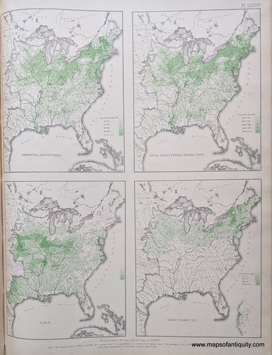 Genuine-Antique-Map-Untitled-(Maps-Showing-the-Range-and-within-the-Range-the-Degree-of-Cultivation-of-Certain-Principal-Crops.)-United-States--1874-Walker-/-Bien-Maps-Of-Antiquity-1800s-19th-century