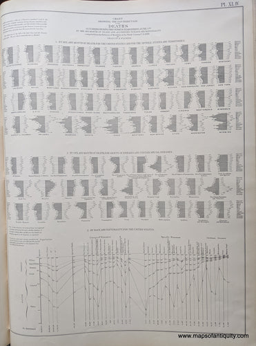 Genuine-Antique-Map-Chart-Showing-the-Distribution-of-the-Deaths-occurring-during-the-Census-Year-ending-June-1st-by-Sex-and-Month-of-Death-and-According-to-Race-and-Nationality-United-States--1874-Walker-/-Bien-Maps-Of-Antiquity-1800s-19th-century