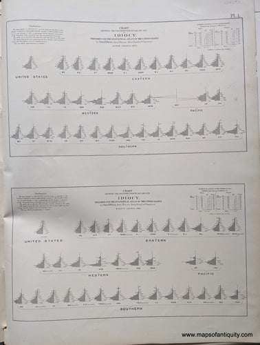 Genuine-Antique-Map-Chart-Showing-the-Distribution-by-Age-and-Sex-of-Idiocy-in-1860-and-1870-United-States--1874-Walker-/-Bien-Maps-Of-Antiquity-1800s-19th-century
