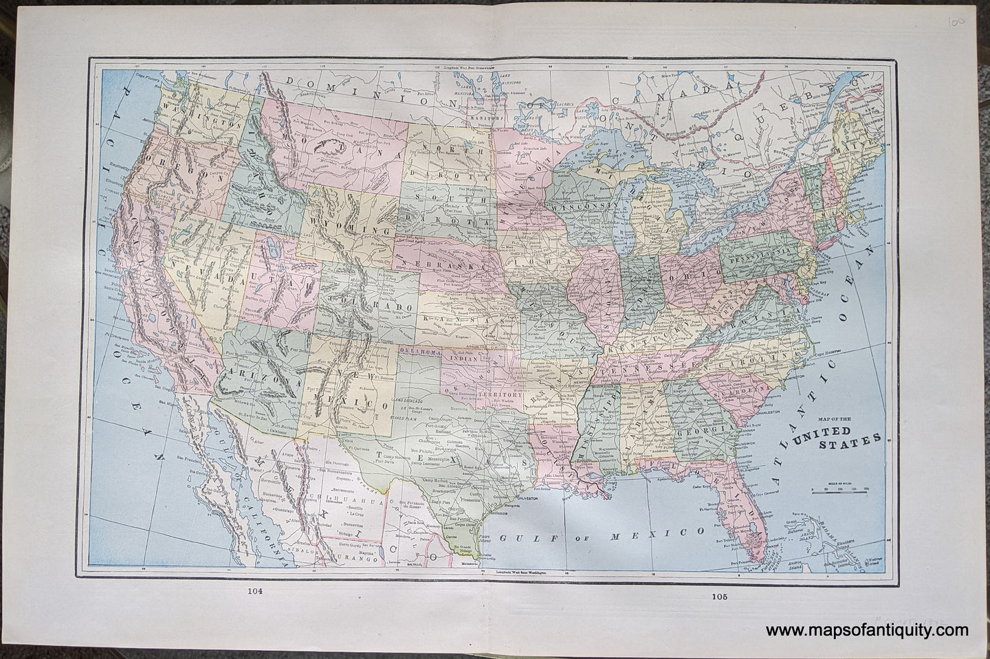 Genuine-Antique-Printed-Color-Comparative-Chart-Map-of-the-United-States;-versos:-Manitoba-&-Maine-United-States--1892-Home-Library-&-Supply-Association-Maps-Of-Antiquity-1800s-19th-century