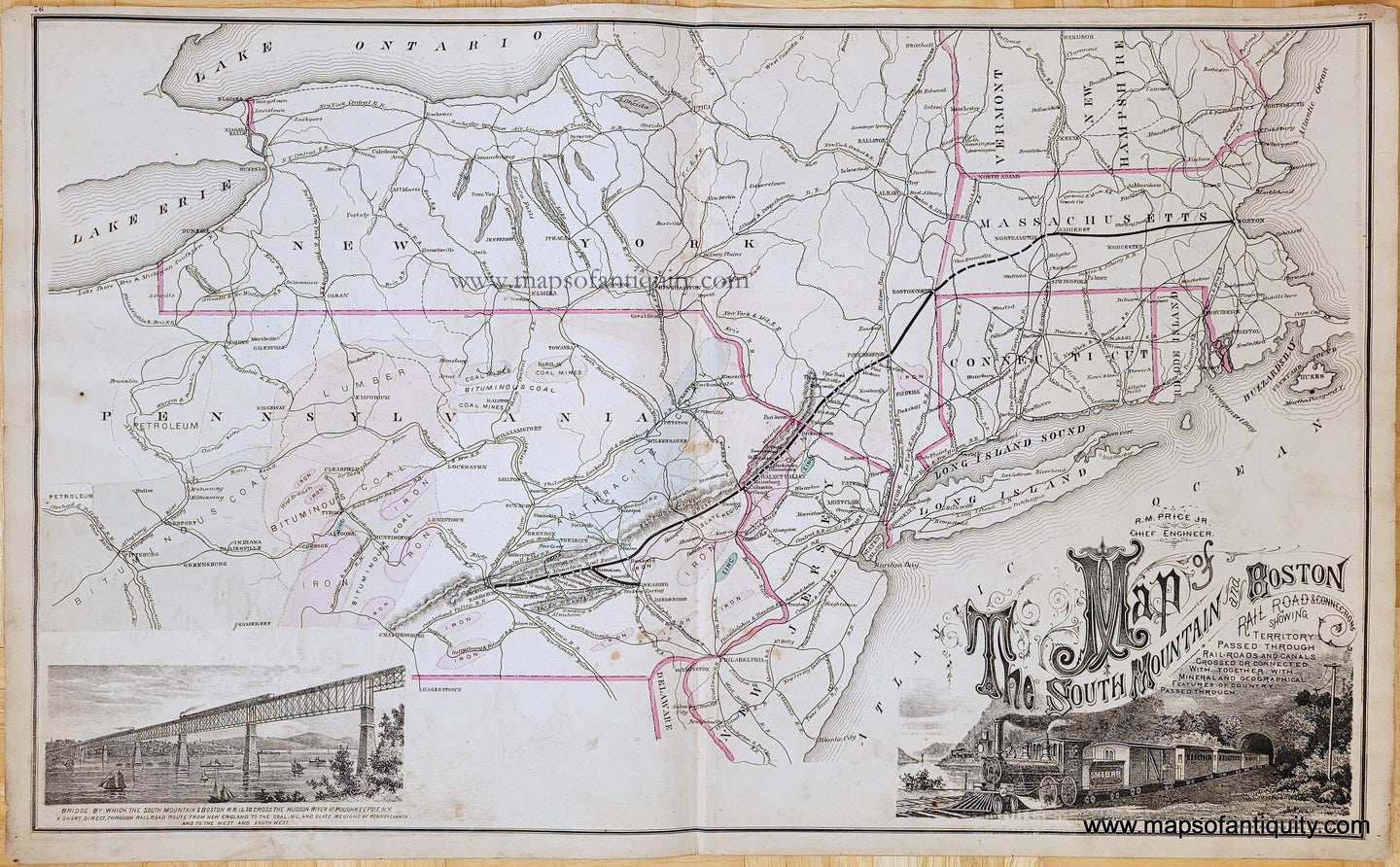 Genuine-Antique-Map-Map-of-the-South-Mountain-and-Boston-Rail-Road-Connectionsâ€¦-1876-Reading-Publishing-House-Maps-Of-Antiquity