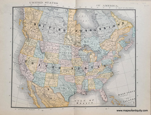 Genuine Antique Map-United States of America-1884-Rand McNally & Co-Maps-Of-Antiquity