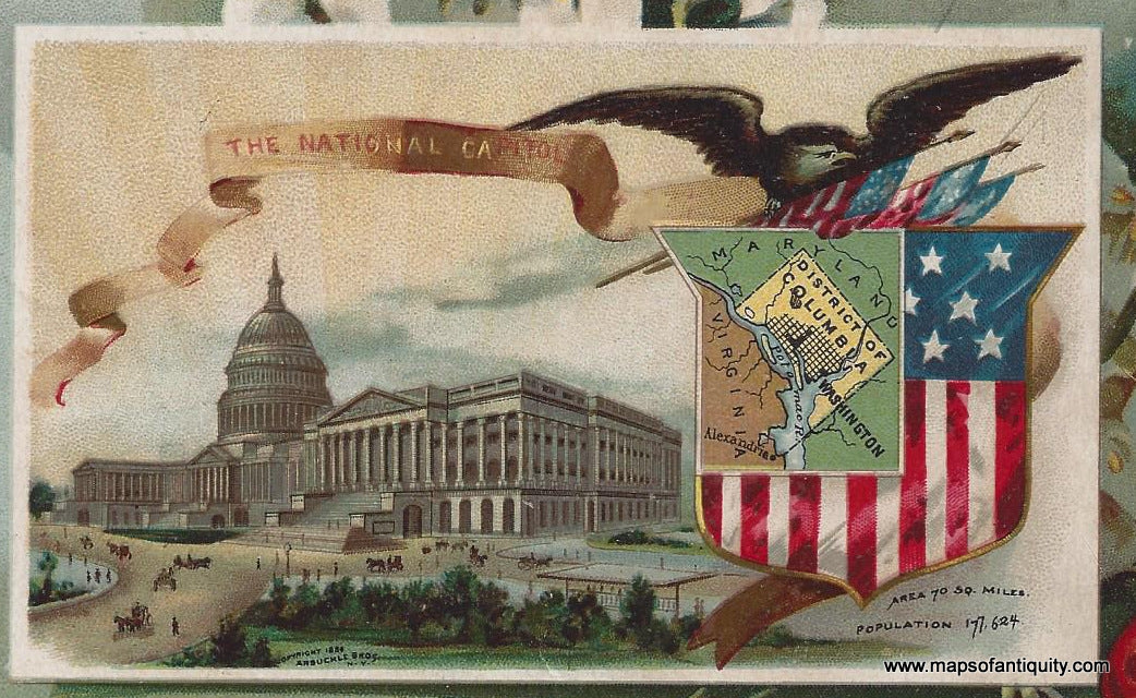 USA419-Antique-Chromolithograph-Map-Washington-DC-Capitol-1890-Arbuckle-United-States-USA-1800s-19th-century-Maps-of-Antiquity
