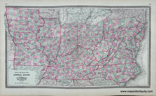 Genuine-Antique-Hand-colored-Map-Central-States-1868-Stebbins-Lloyd-Maps-Of-Antiquity
