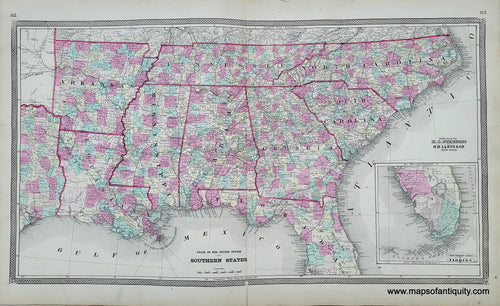 Genuine-Antique-Hand-colored-Map-Southern-States-1868-Stebbins-Lloyd-Maps-Of-Antiquity