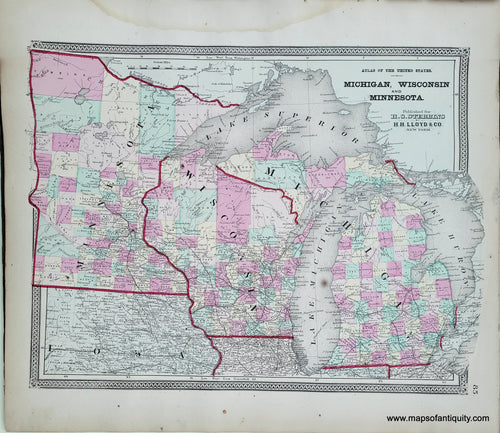 Genuine-Antique-Hand-colored-Map-Michigan-Wisconsin-and-Minnesota-1868-Stebbins-Lloyd-Maps-Of-Antiquity