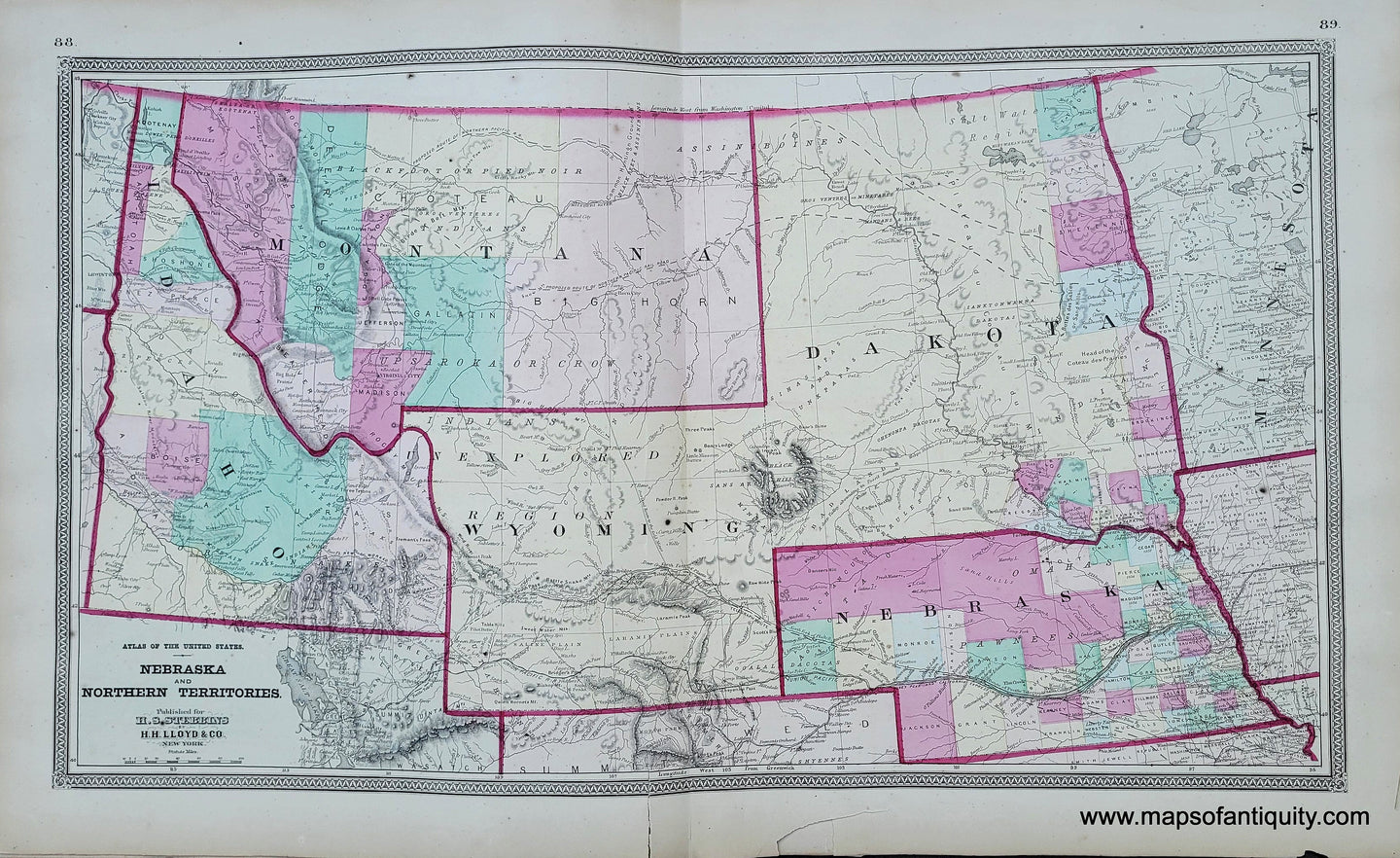 Genuine-Antique-Hand-colored-Map-Nebraska-and-Northern-Territories-1868-Stebbins-Lloyd-Maps-Of-Antiquity