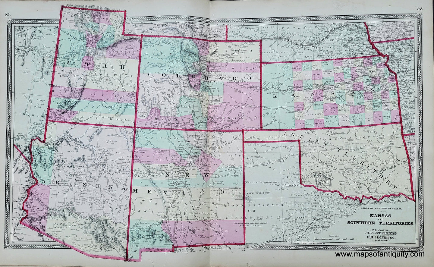 Genuine-Antique-Hand-colored-Map-Kansas-and-Southern-Territories-1868-Stebbins-Lloyd-Maps-Of-Antiquity