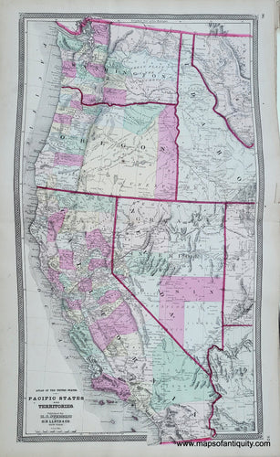 Genuine-Antique-Hand-colored-Map-Pacific-States-and-Territories-1868-Stebbins-Lloyd-Maps-Of-Antiquity